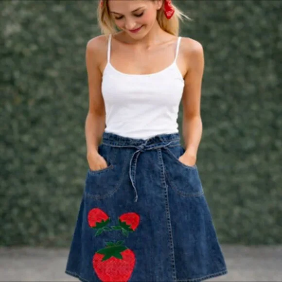 Vintage Ely Glad Rags denim wrap skirt SZ 8 1970's, boho cottagecore retro - Picture 1 of 5